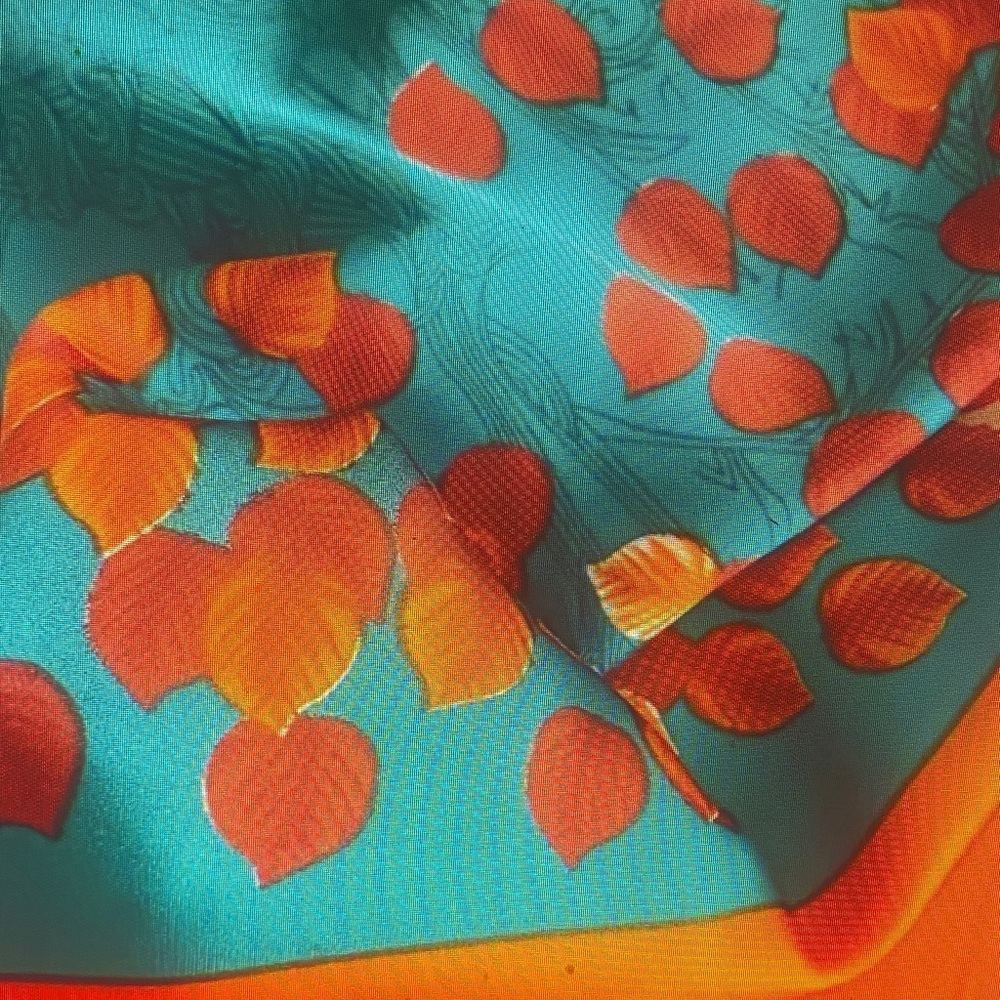 Vibrant Orange and Green Scarf leaf design print soft polyester Versatile. - Picture 4 of 6
